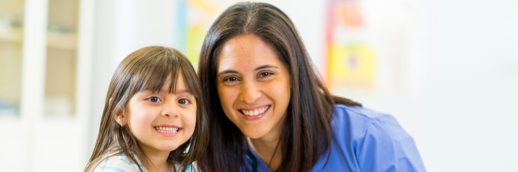 Pediatric primacy care nurse practitioner with young patient